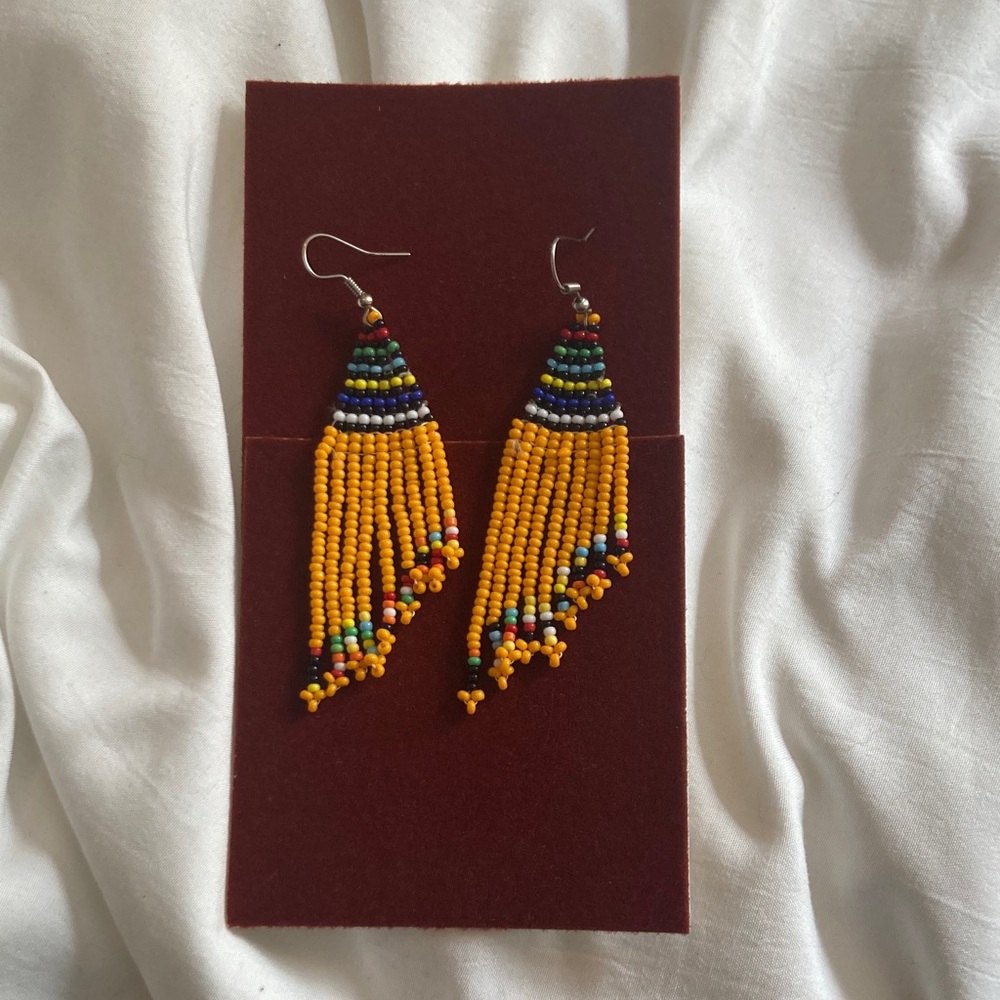 Orange Colorful Beaded Fringe Earrings‎
